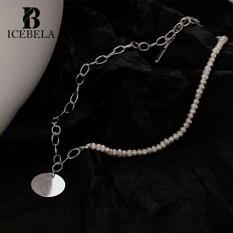 ICEBELA Jewelry 925 Sterling Handmade White Gold Round Brand Necklace Women's Baroque Pearl Necklace
