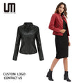 Liu Ming Hot Selling Women Autumn Winter Black PU Leather Coat Stand up Collar Plus Size Jacket
