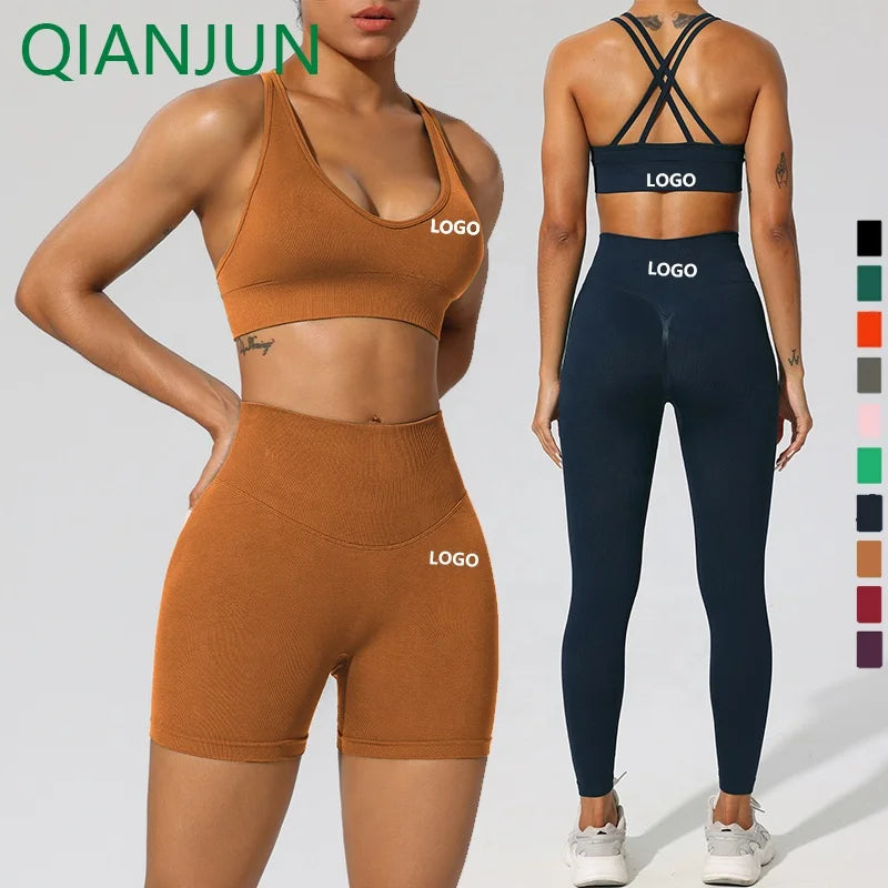 New Hot Solid Color Fashion Sportswear Yoga Sports Gym Clothes Fitness Women Yoga Fitness 3 Pieces Set