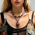Layered Adjustable Rope Chain Irregular Stone Pendant Necklace for Women Trendy Wooden Beads Accessories on Neck Fashion Jewelry