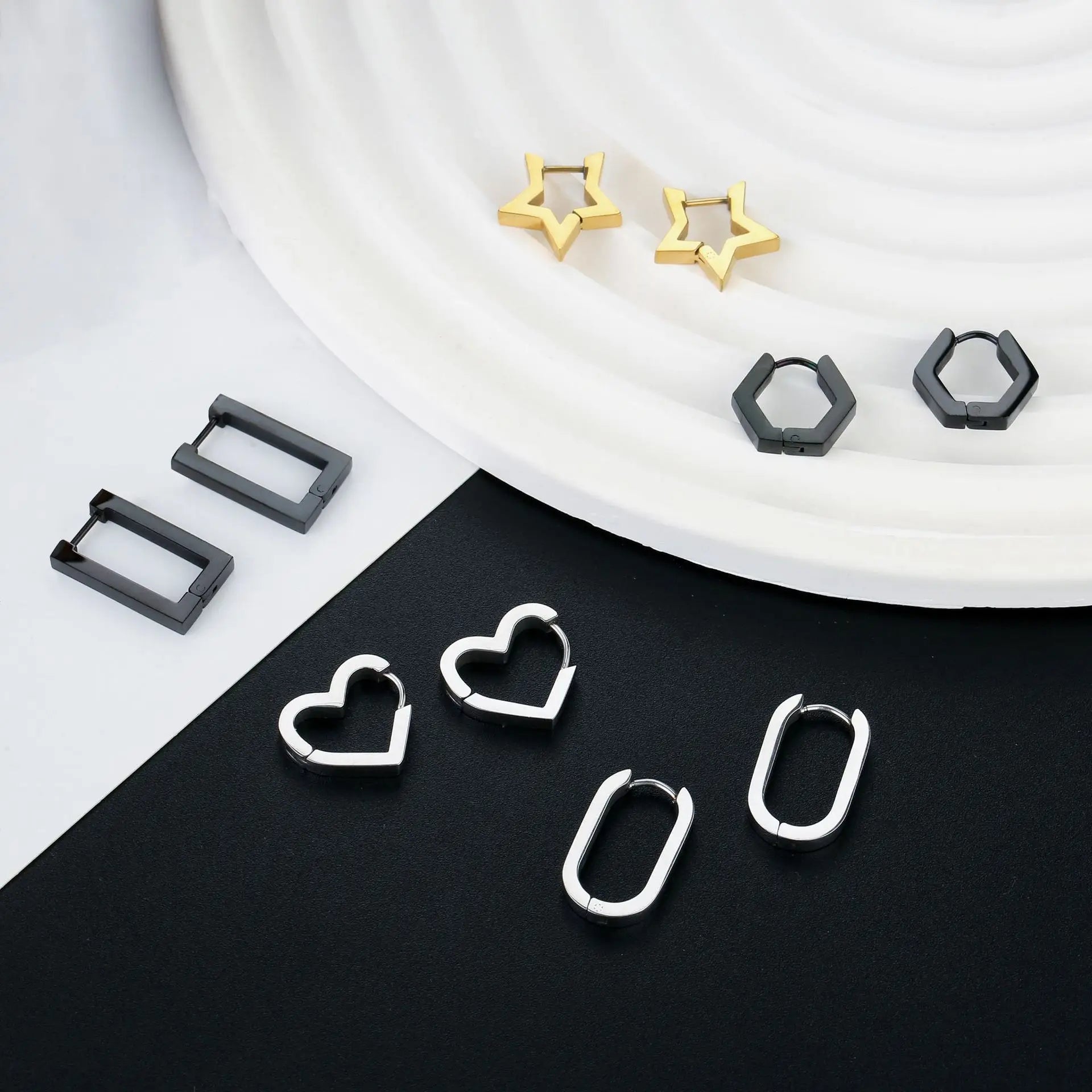YK Fashionable Stainless Steel Heart Shaped Pentagonal Star Triangle Diamond Shaped Women's Boutique Earrings