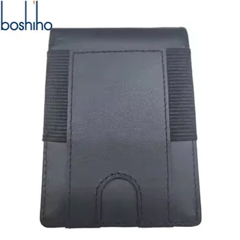 Boshiho Slim Minimalist Genuine Leather Card Case PU RFID Blocking Wallet with Customized Logo Pattern Automatic Pop-Up Feature