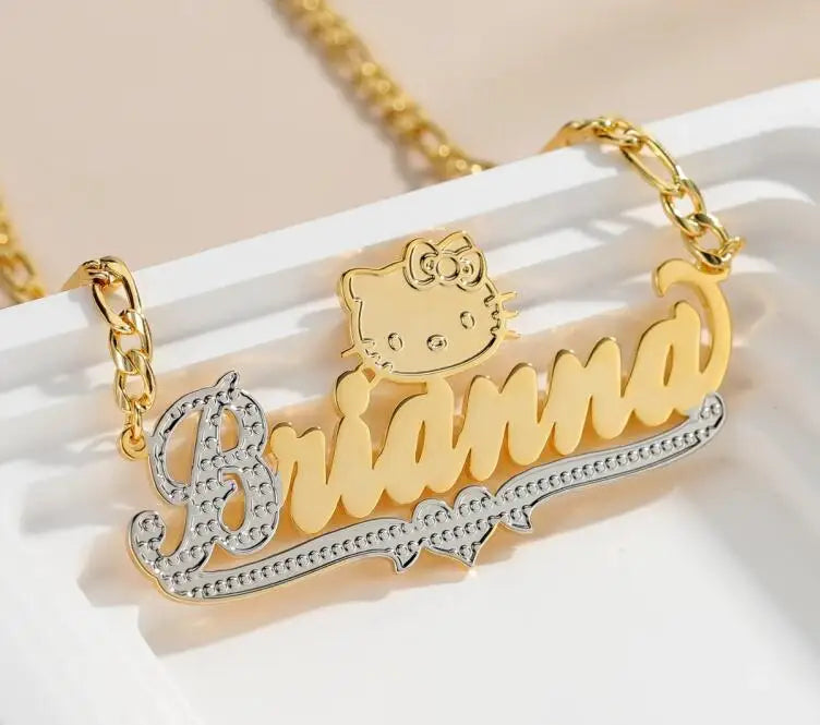 Gold-Plated Custom Nameplate Necklaces Double Colors Custom Cartoon Cats characters Letter Necklace Jewelry