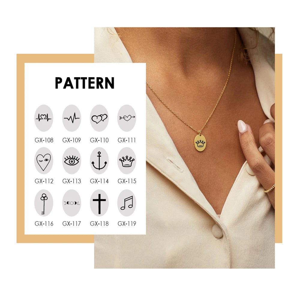 Personality Minimalist 316L Stainless Steel 18mm*12mm Heart Beat ECG Anchor Crown Key Eye Cross Signs Oval Pendant Necklace