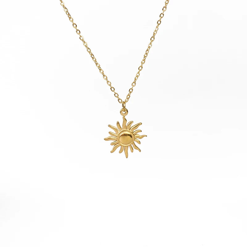 Greece Boho Vintage Sun Necklace with Link Chain Gold Plated Celestial Dainty Necklaces