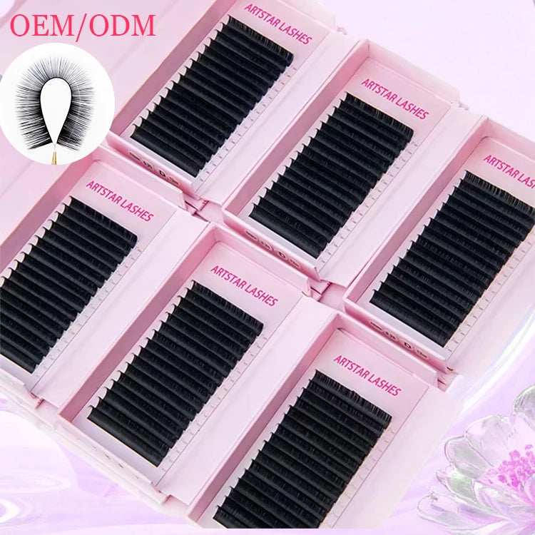 Matte Black Individual Eyelash Extension Tray Custom Private Label Thick Lash Box Wholesale Volume Mink Synthetic Hair Hand Made