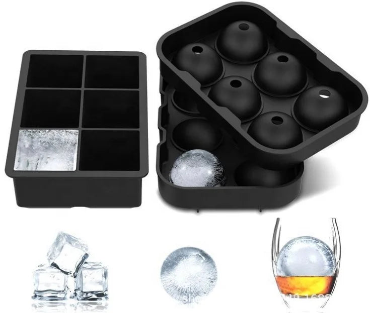 Jinke Factory Price 6 Holes Reusable Silicone Ice Cube Ball Tray Round Sphere Ice Mould Bar Ice Ball Maker Tray