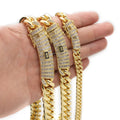 European and American Cross-border Zircon Buckle Titanium Steel Stainless Steel Jewelry Cuba Chain Hip Hop Necklace 14k18k Gold