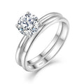Sterling Silver Solitaire Engagement Ring Set Round Cubic Zirconia 925 Silver Plated CZ Couple Rings