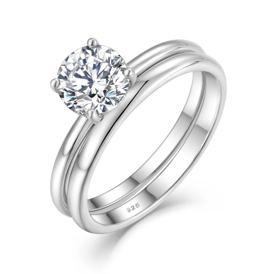 Sterling Silver Solitaire Engagement Ring Set Round Cubic Zirconia 925 Silver Plated CZ Couple Rings