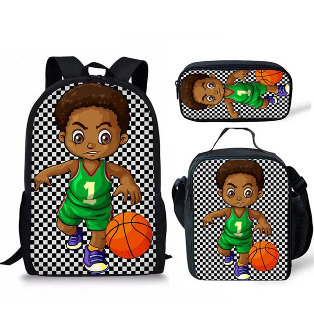Cute Black Arts African Boys Design Backpack Large 3 in 1 School Bags Set With Lunch Bag and Pencil Case for Boys Teenager Girls