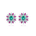 Luxury 925 Sterling Silver Stud Earrings Multi-Color Cubic Zirconia Paraiba Tourmaline Gemstone Rhodium Engagement Wedding Gift