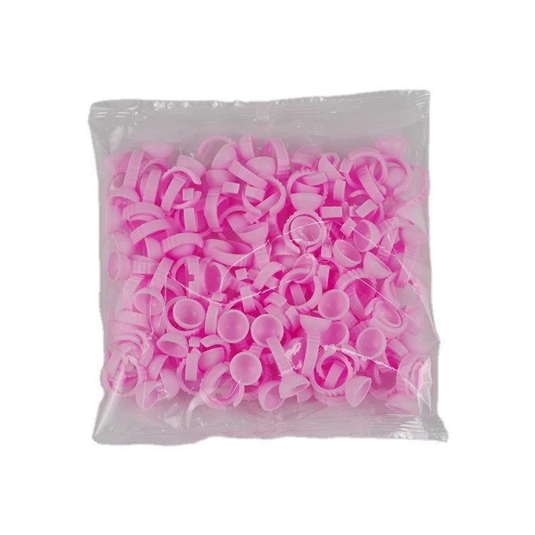 Wholesale 100 Pcs/pack Pink Eyelash Glue Ring with Plastic Lash Glue Holder Divisible or Undivisible Options Available