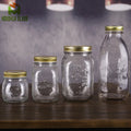 300ml 500ml 1000ml square Embossing Carving logo Glass Mason Jar 10oz 16oz 32oz Wide Mouth Food Glass Jars Container with Lid