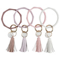 Hot Sell Diamond Bracelet Key Ring with White Charm Silicone Morandi Bangle with Tassel Key Chain for Women
