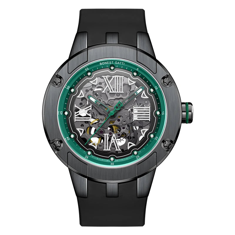 bonest gatti Case Waterproof Automatic Watch Rubber Strap Luxury Watch Men Mechanical WristWatch 316L Stainless Steel Round 20cm