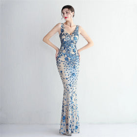 19607# Long Banquet Slim Evening Temperament Elegant Long Sequin Annual Meeting Host New Evening Dress