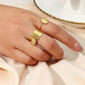 Classical Engraved Oval Cross Charm Ring Gold Plated Stainless Steel Ring Jewelry Set