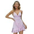 2025 Summer New Arrival Elegant Lady's Sleeveless Spaghetti Slip Dress Elegant Cami Solid Ruffles Mini A-Line Strapless Sweet