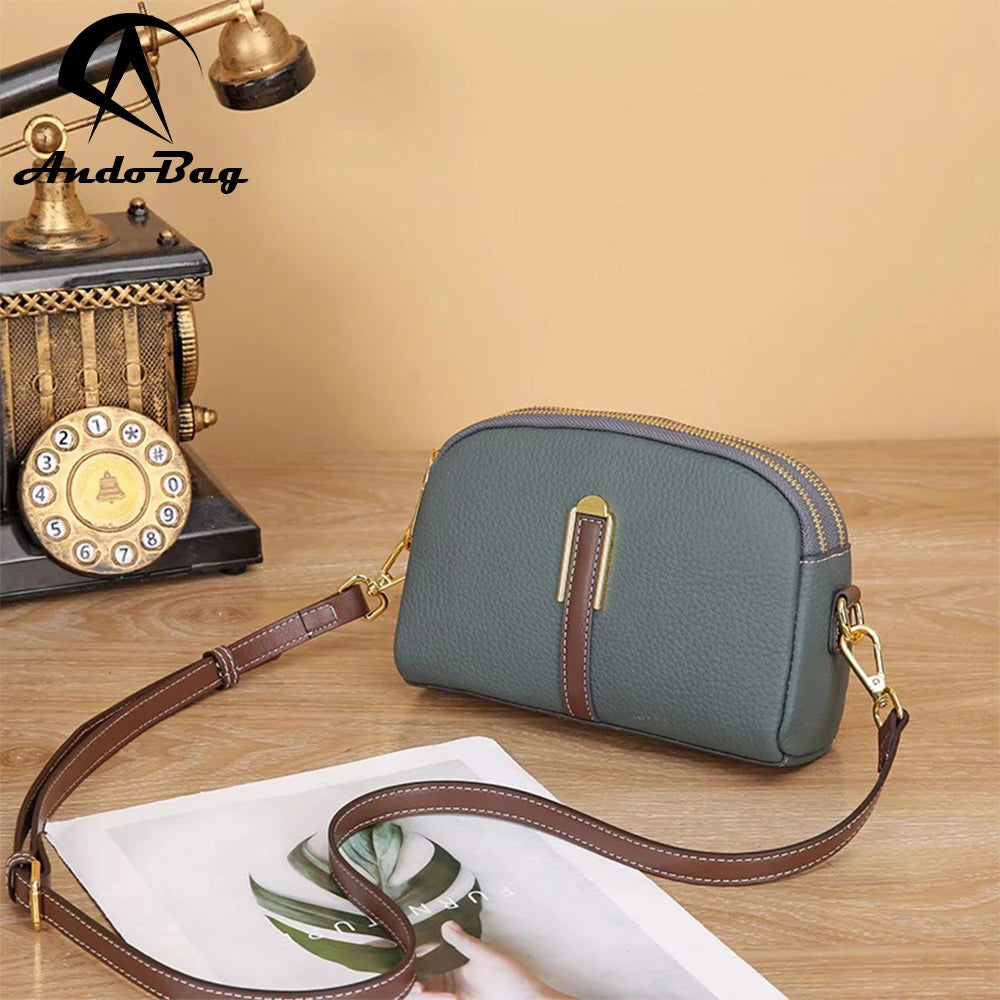 AndoBag Genuine Cow Leather Sling Shoulder Crossbody Bags for Women Small Shell Bag Fashion Versatile Phone Purse 9266