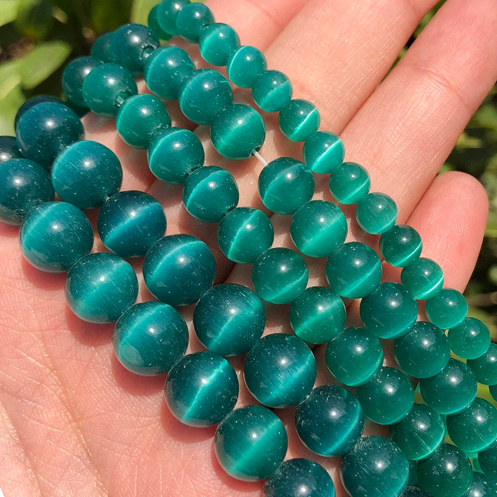 Wholesale Natural Semi Gemstone 4/6/8/10/12MM Smooth Dark Green Cats Eye Stone Loose Beads 38cm Strand Kuoyu Brand DIY Jewelry