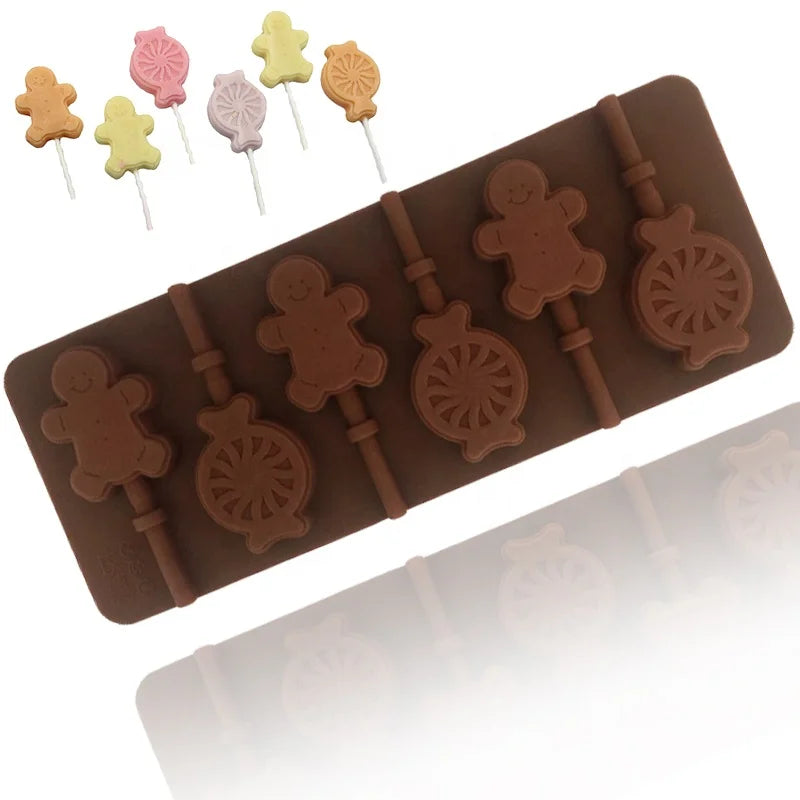 1256 Snow Man and Candy Shape at 6 Cavity Silicone Chocolate Mold Lollipop Mold Standard Children Make Snack Hand Make Bpa Free MegaBDM