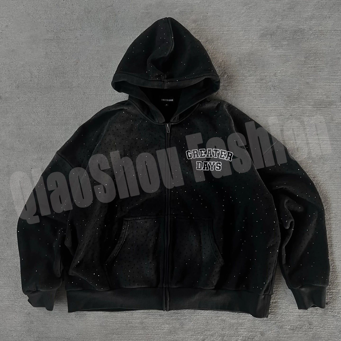 OEM Rhinestone Zip up Hoodie Logo Men Joggers Sweatsuit 2 Piece Set Sweatpants and Hoodie Set Tracksuit for Men