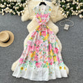 LW0701 2025 Spring New Elegant Suit Collar Sleeveless Waist Single-Breasted Printed European Style Long Dress Printed Dress