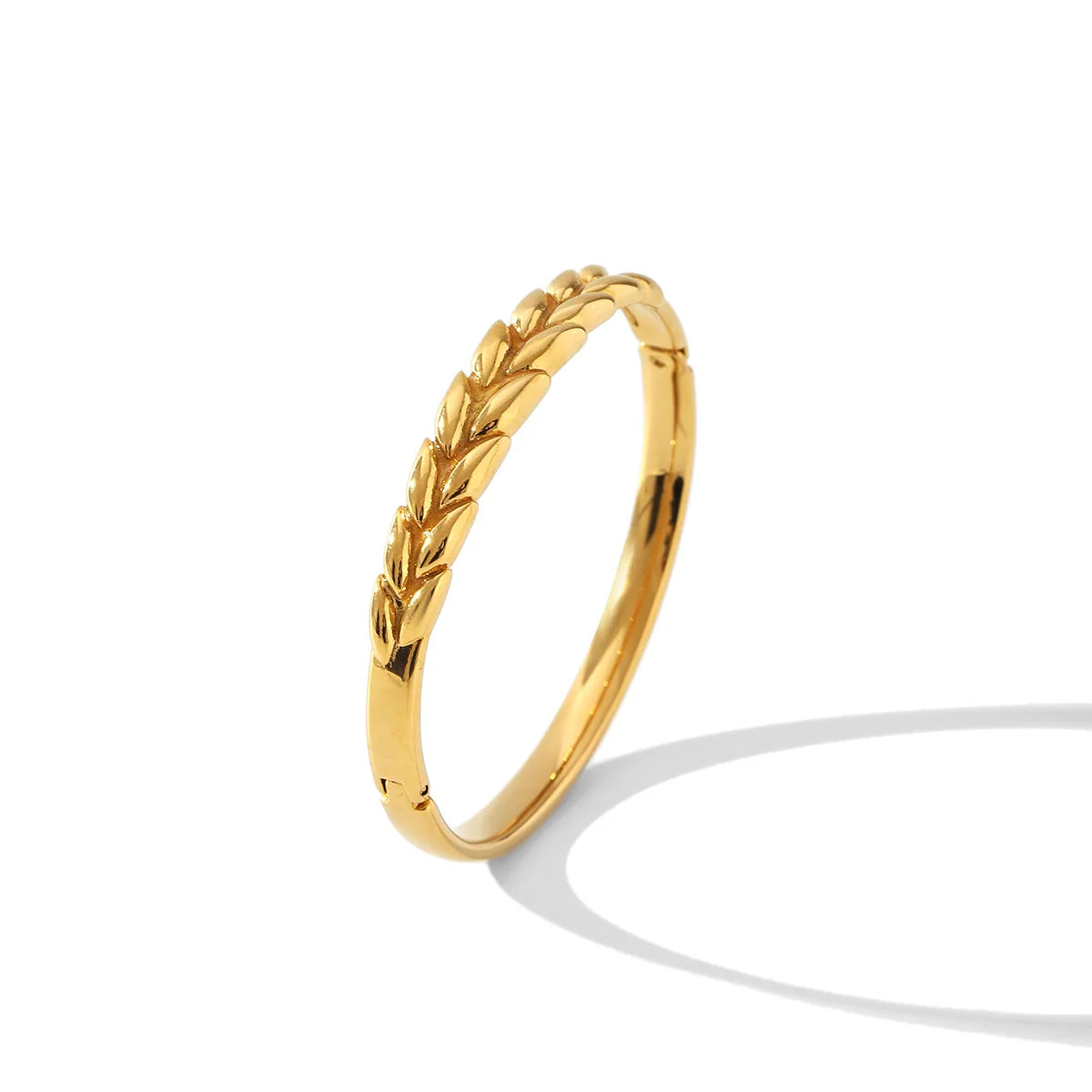 Retro Stainless Steel 18K IP Gold Plated Geometric Creative Wheat Shaped Tarnish Free Women Cuff Bangles Hypoallergenic Jewelry