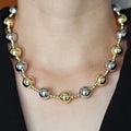 S11213  18k Gold and Silver 2 Tone Big and Small Two Size Round Beaded Alternating Beads Necklace and Bracelet Jewelry Set