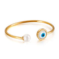Women's Fashion Stainless Steel Cuff Bracelet Gold Plated Evil Eye Pearl Bangle Wholesale Jewelry