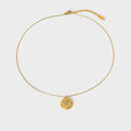 Tarnish Free 18K Gold Plated Stainless Steel Trendy Relief Sun Moon Paved Stone Round Pendant Necklace Twisted Singapore Chain