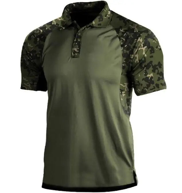 Men's Fashionable Camouflage Casual Polo T-shirt Flip Collar Button up Short Sleeved T-shirt Size S-3XL