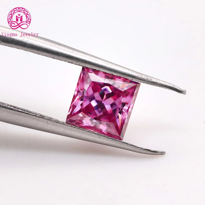 Yingma Gemstone Factory Wholesale Square Princess Cut Synthetic Diamond Moissanite Loose VVS Clarify Pink Loose Moissanite Stone
