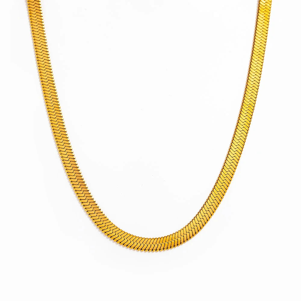 Fenny 6mm 18K Gold Plated Wholesale Waterproof Chunky Minimalist Herringbone Choker Chain Stainless Steel Necklace for Women