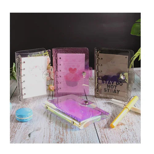 Soft PVC A5/A6/A7 Budget Planner Binders Laser Shinning Loose Leaf Rings Binder Cover Black Pink Transparent Notebook Cover