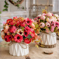Artificial Hydrangea Bouquet Variety Silk Fake Flower Bonsai with Ceramic Vase Plastic Material