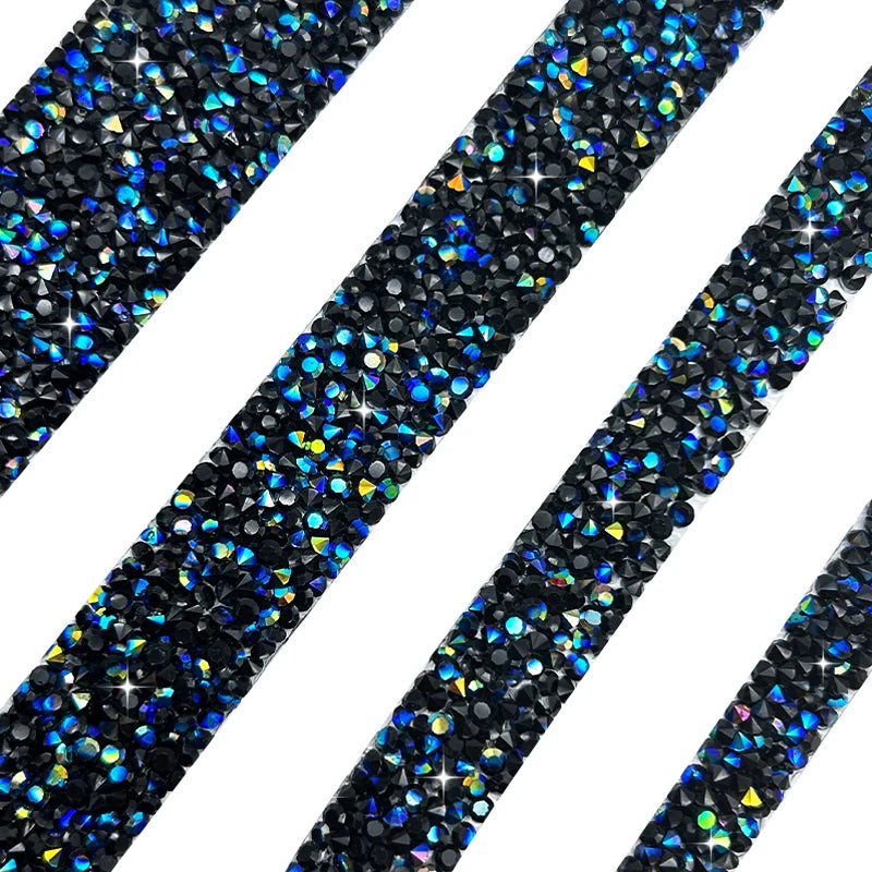AB Rhinestone Crystal Trim Ribbon Black Resin Hot Fix Strip for DIY Techniques-Motif Style for Shoes Bags Decorative Applique
