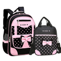 Fashion Cute Black Pink Bow School Large Capacity School Girls Wheeled Trolley Backpack