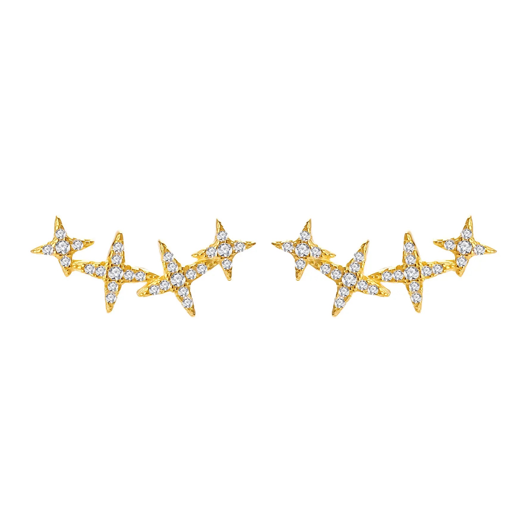 Rainbowking S925 Sterling Silver Hexagram Earrings Niche Fine Jewelry with Gold Plating Meteor Full Diamond Star Design