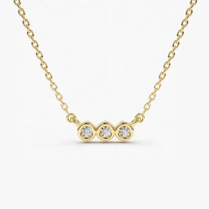 LOZRUNVE China Jewelry Manufacturer 925 Sterling Silver 18K Gold Plated Bling Zirconia Triple Delicate Necklace