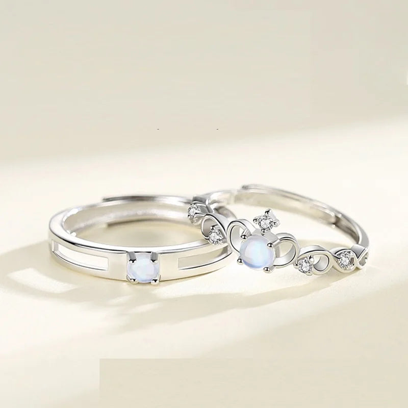 Moonstone Lovers Couple Ring Trend Personality Moonlight Crown Men Women ZIRCON Couple Adjustable Ring