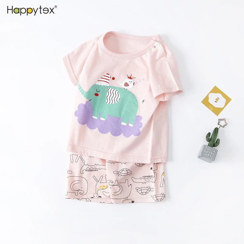 1-7 Year Character Kids Cotton Short Sleeve 2PCS Breathable Children's Sleepwear Super Soft and Smooth Comfortable Material