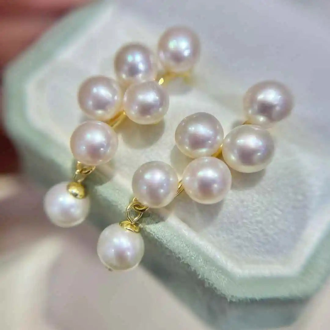 Classic S925 Pure Silver Needle Freshwater Pearl Earrings 5-6 Bead with 6-7mm Potato Pearl Natural and Elegant