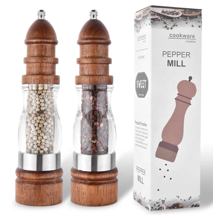 Oak + Acrylic 6/8/10/12/14 Inch Pepper Wood Grinder Manual Salt and Pepper Grinder Wood