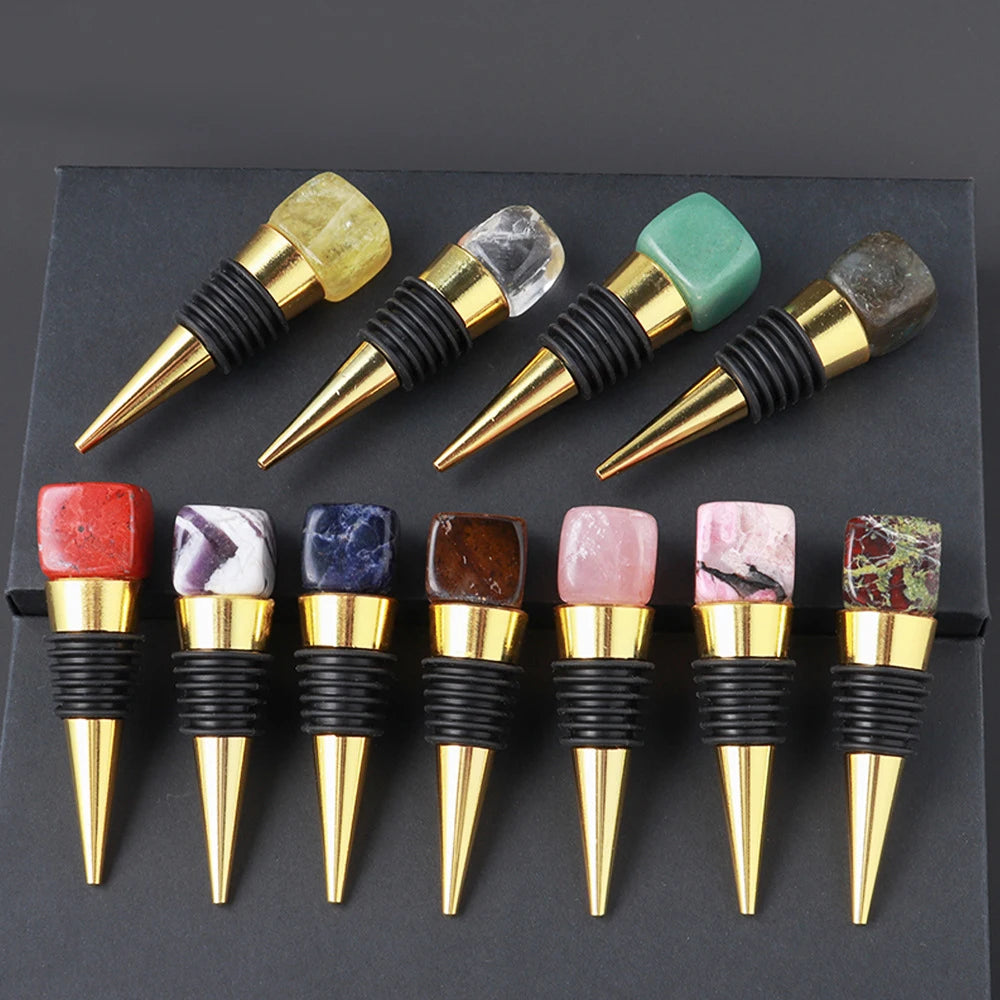 New Arrivals Natural Gemstones Bottle Stopper Rose Quartz Crystal Cube Red Wine Bottle Stoppers