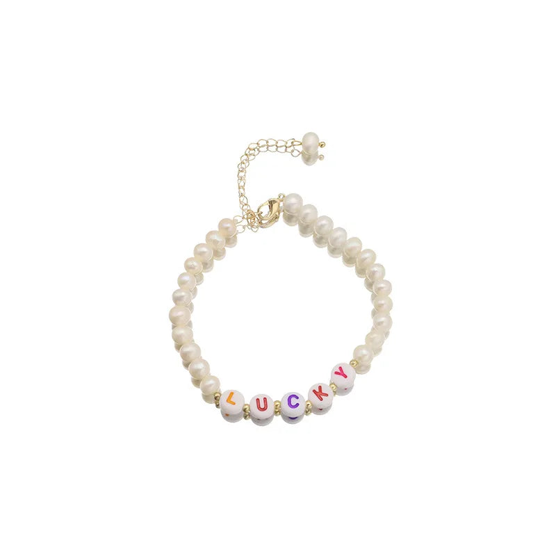 SSeeSY Custom Letter Name Fashion Freshwater Pearls Jewelry Gold Color Acrylic Beads Women Bracelets for Girl MegaBDM