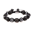 Natural Lava Stone Hematite Lava Stone Matte Black Agate Beads CZ Pave Disco Ball Macrame Men Jewelry Bracelet