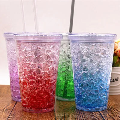 Eco Friendly Tumbler Cups in Bulk 16oz Acrylic Plastic Cups Double Wall Water Bottle Gel Frosty Cold Cup Freezer Ice Cooling Gel