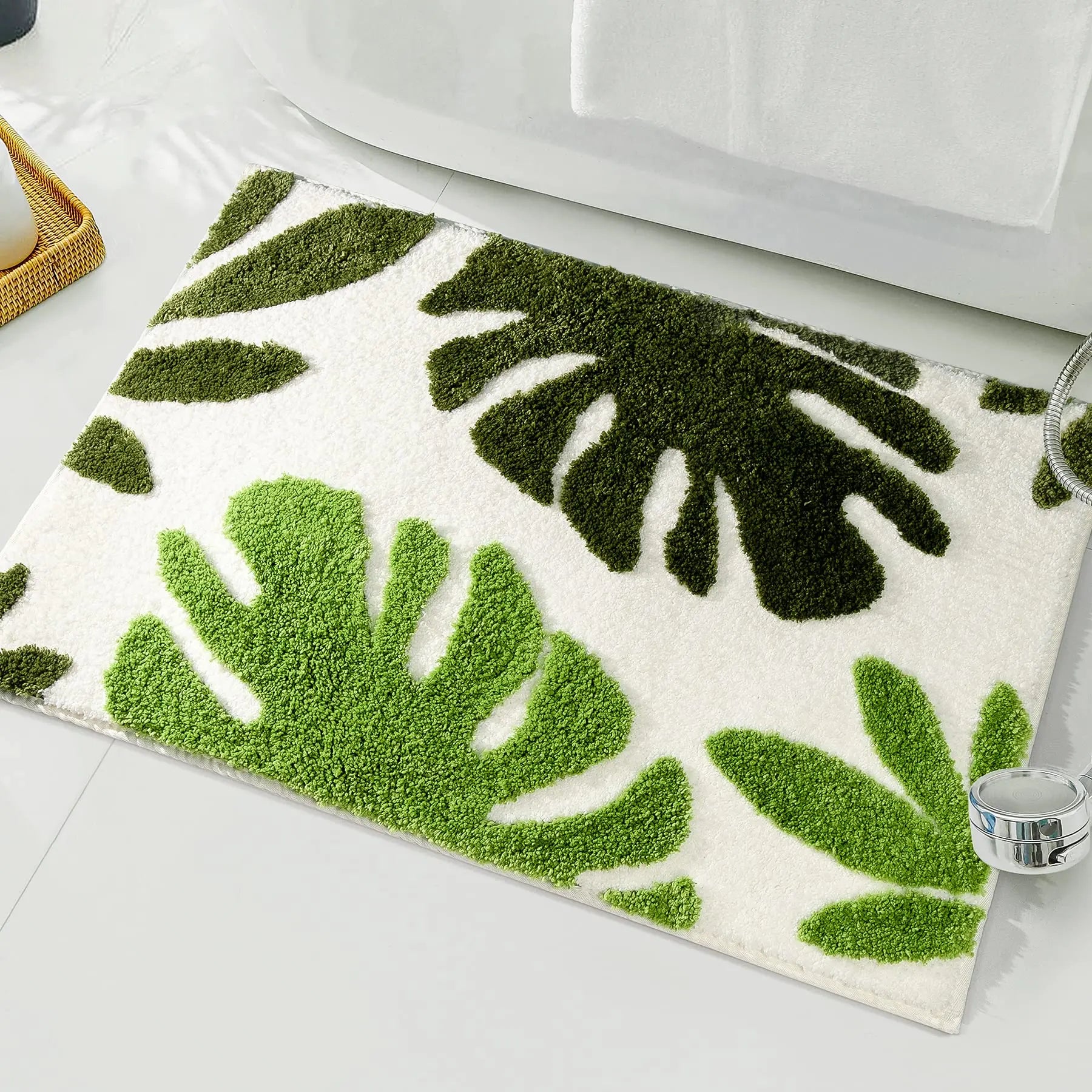 Monstera Green Bathroom Rug Leaf Bath Mat Cute  Small Aesthetic Rug Non Slip Washable Kids Room Decor